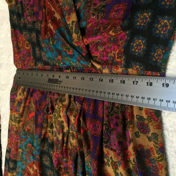 Vintage Breli II Unin Made Women 3/4 Sleeve Paisley Midi Dress Multi Made in USA - Picture 7 of 11